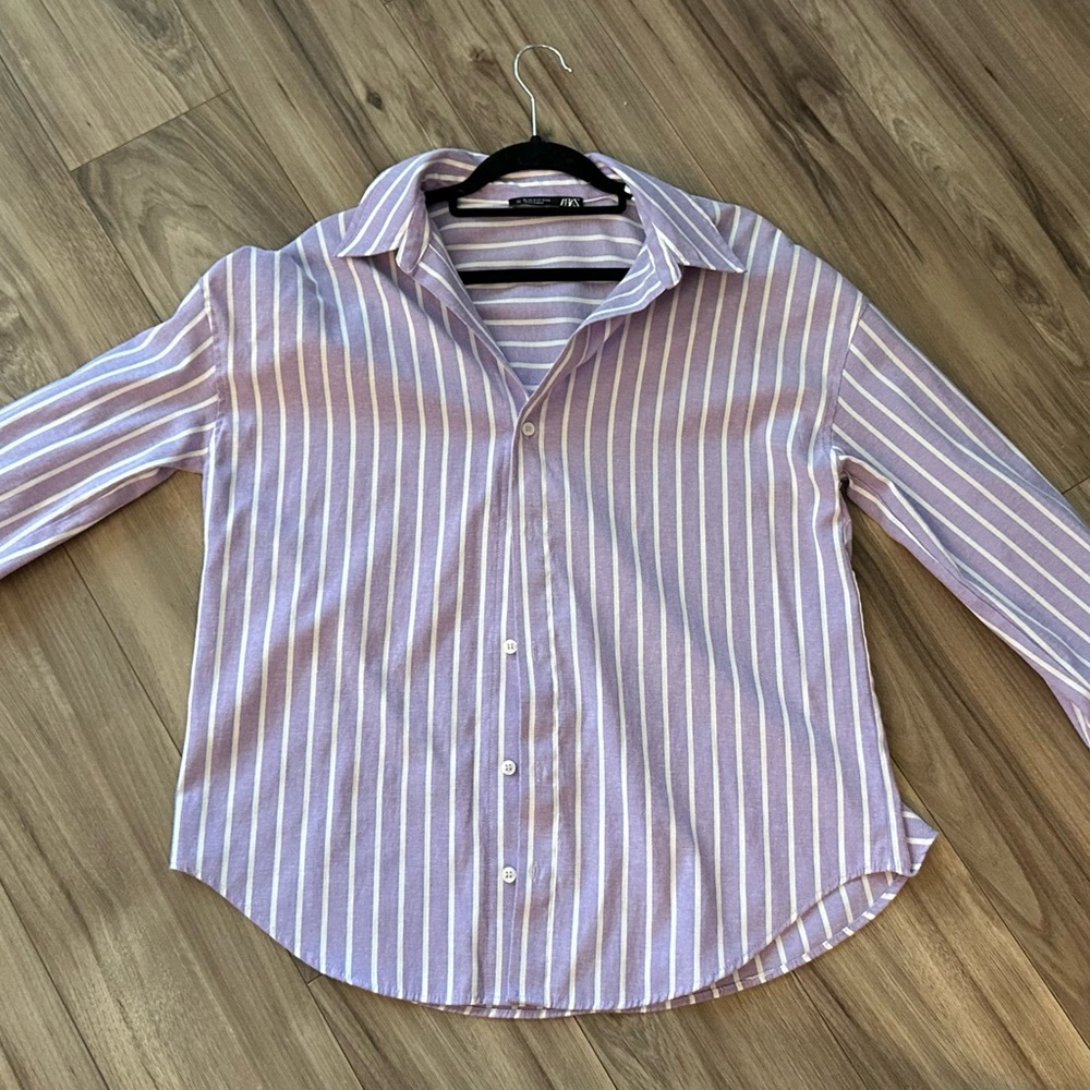 Zara Lavender and White Striped Shirt